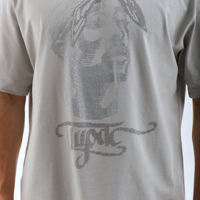 ERKEK Tişört TAŞ Detaylı Bisiklet Yaka  Kısa kol T-Shirt - Gri